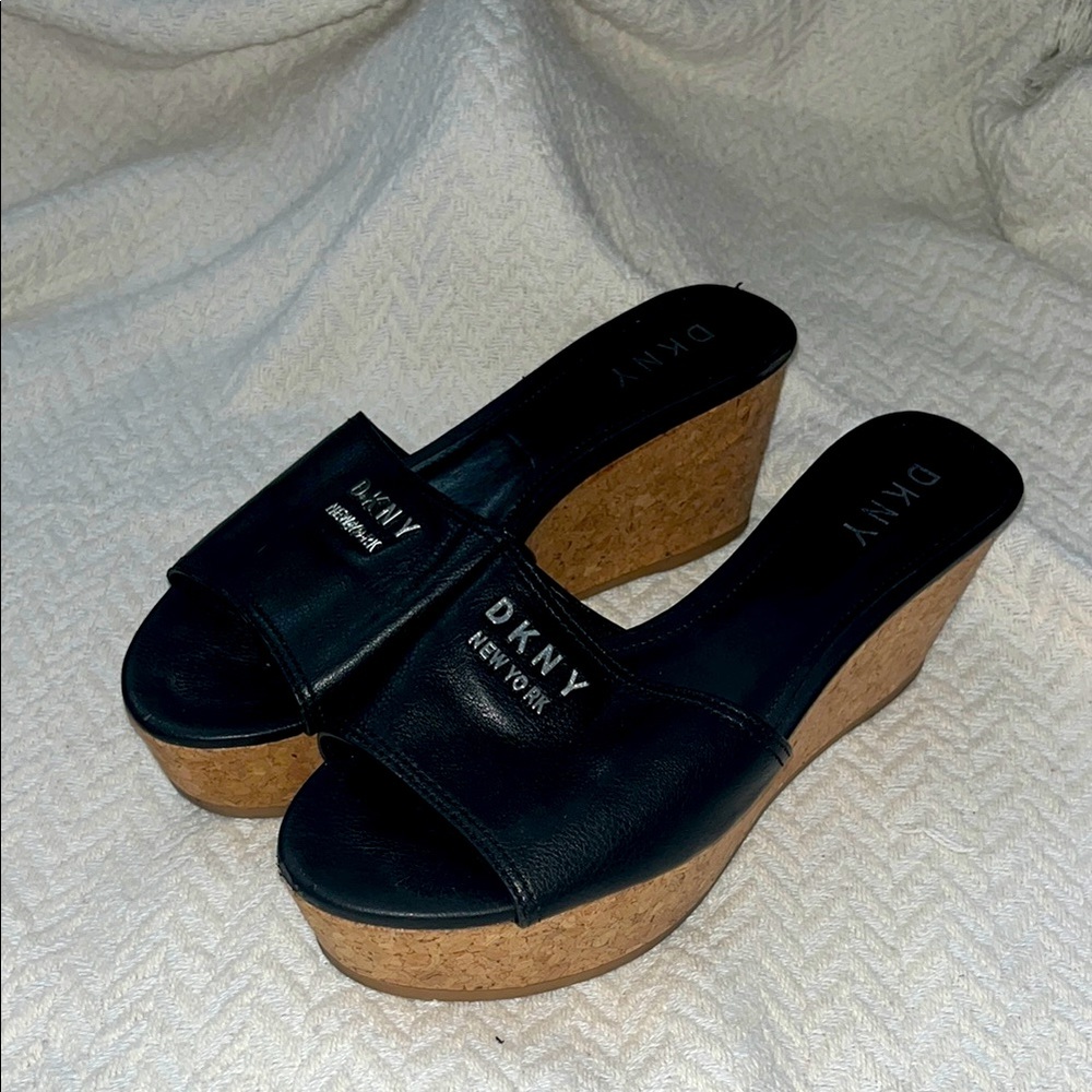 DKNY Black Wedge Shoes with Slip-On Design